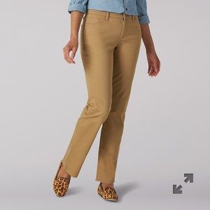 Mid-Rise Khaki Straight Leg Jeans